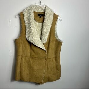 Talbots Womens Open Front Faux Suede Sherpa Lined Vest size 1x